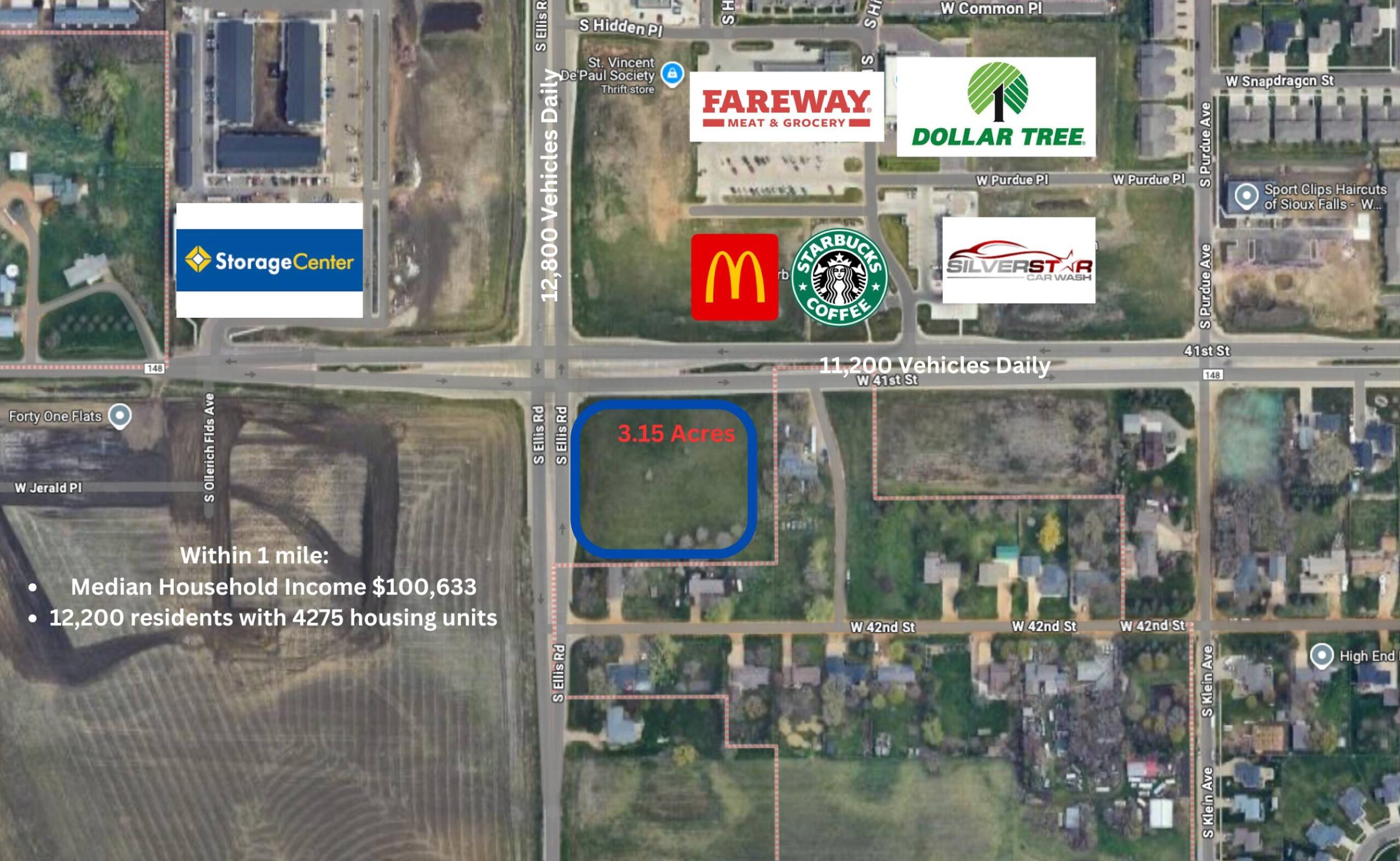 41st & Ellis Road Intersection Zone C-2 Lots 9, 10, and 11 Block 1 3.15 Acres